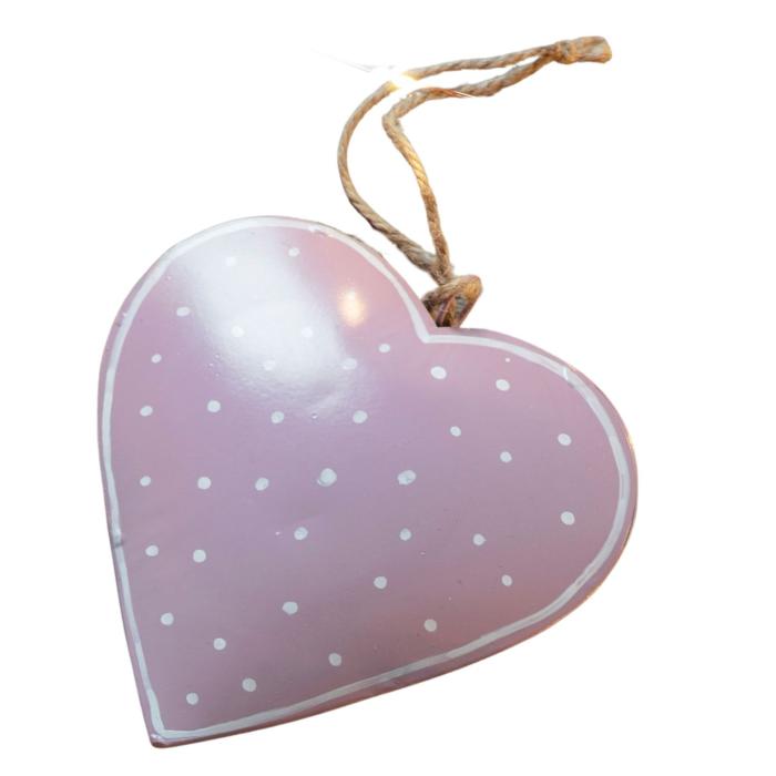 Hanging Set of 2 Large Pink Metal Heart with Dots 1