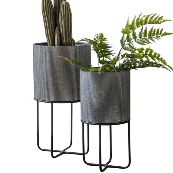 Sunny Set of 2 Grey Metal Plant Stands 1