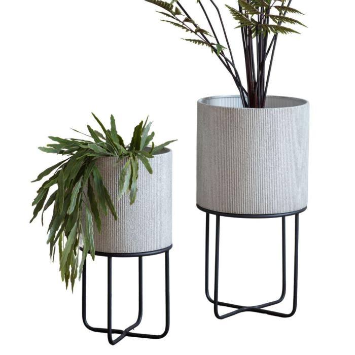 Sunny Set of 2 White Metal Plant Stands 1