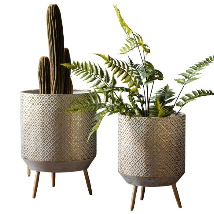 Kin Set of 2 White & Gold Plant Stand  1