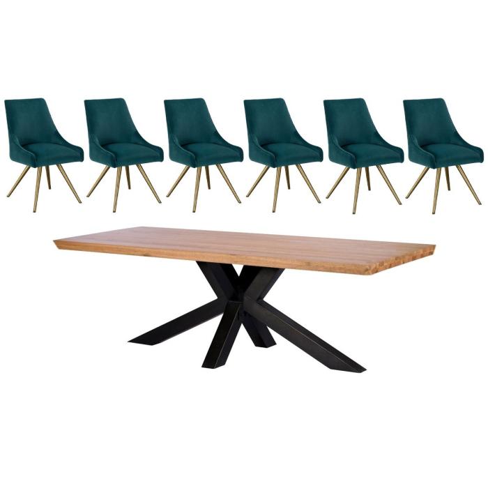Hoxton Amy 6 Seater Dining Table with Teal Chairs 1