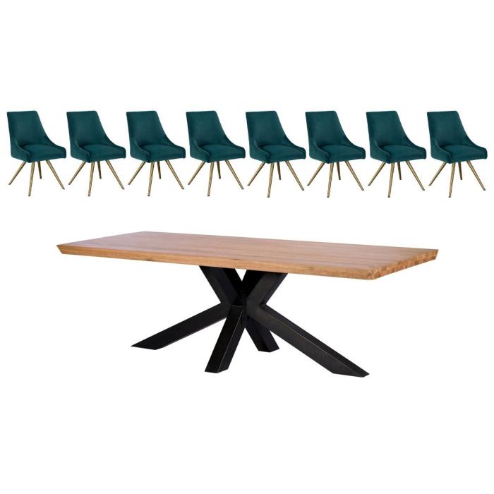 Hoxton Amy 8 Seater Dining Table with Teal Chairs 1