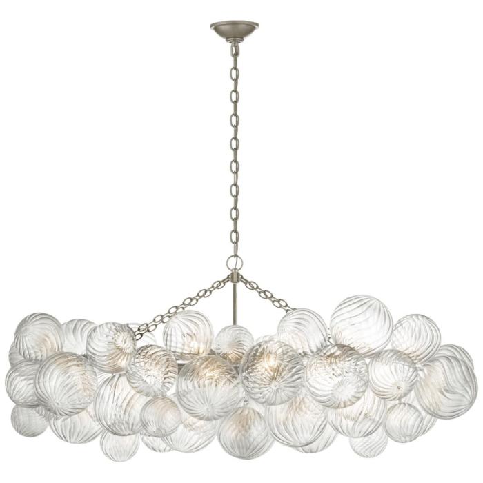 Visual Comfort Talia Medium Linear Chandelier in Burnished Silver Leaf with Clear Swirled Glass 1
