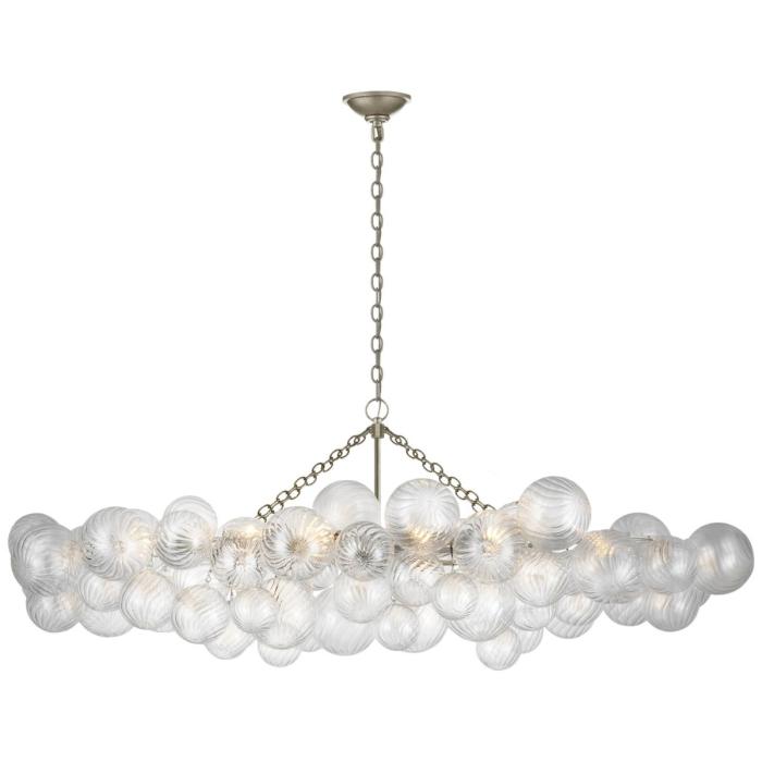 Visual Comfort Talia Large Linear Chandelier in Burnished Silver Leaf with Clear Swirled Glass 1