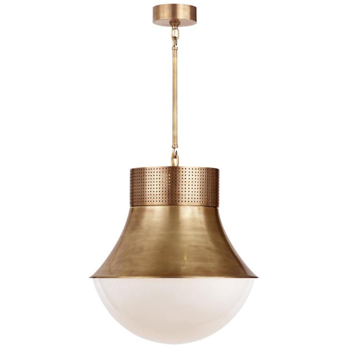 Visual Comfort Precision Large Pendant in Antique-Burnished Brass with White Glass 1