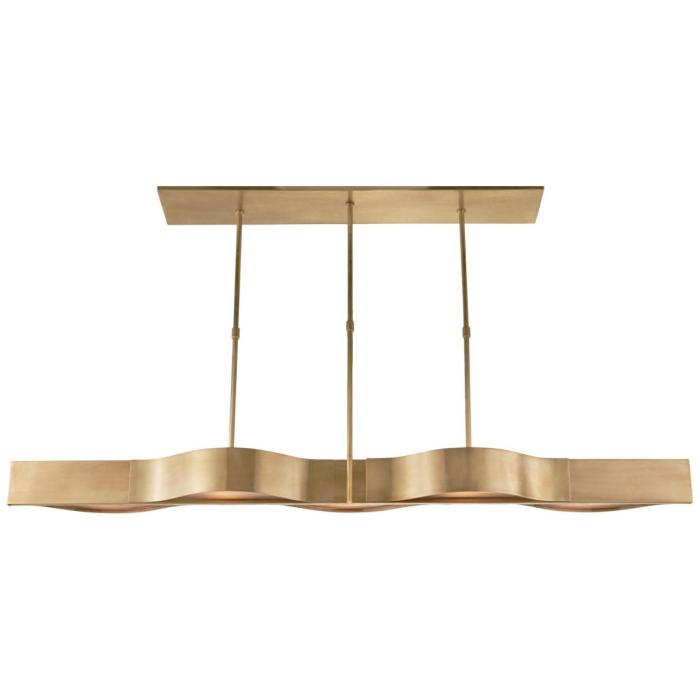 Visual Comfort Avant Large Linear Pendant in Antique-Burnished Brass with Frosted Glass 1
