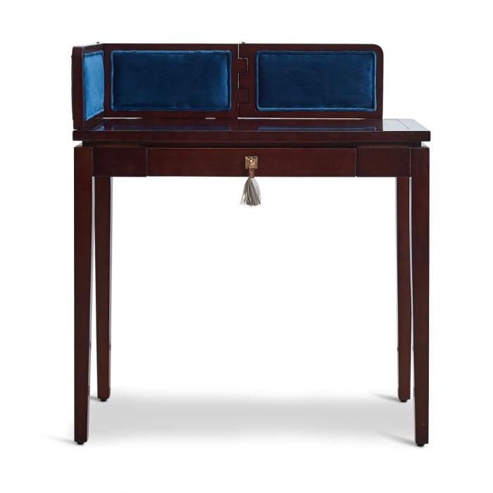 Authentic Models Elegance Wooden Writing Desk with Blue Velvet 1
