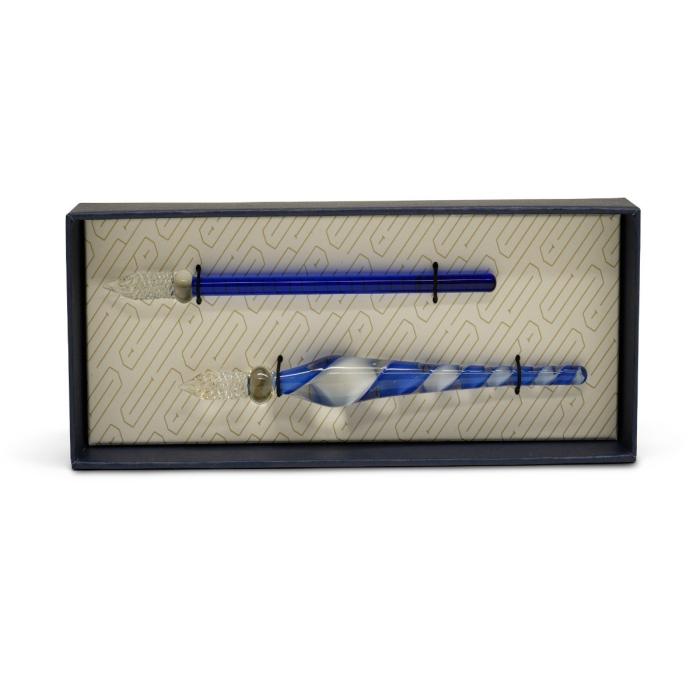 Authentic Models Traditional Dip Calligraphy Double Pen Set - Blue Glass 1