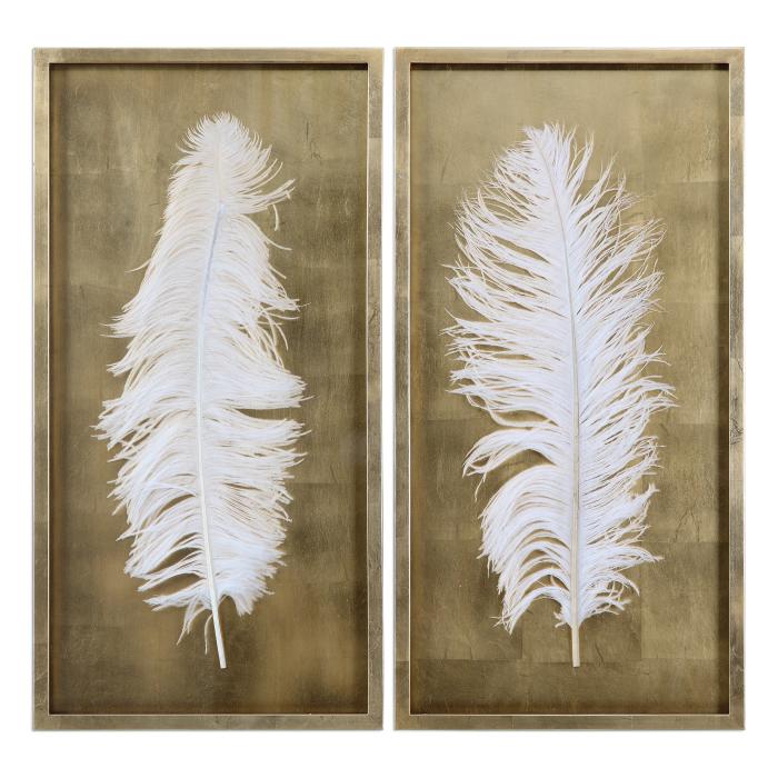 Uttermost  White Feathers Gold Shadow Box S/2 1