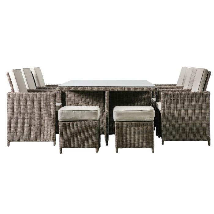 Chilham 10 Seater Rattan Cube Dining Set in Natural 1