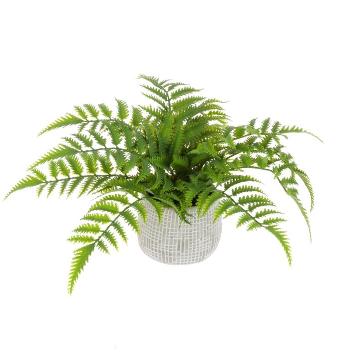 Artificial Fern in Ceramic Pot Green/White H.33cm 1