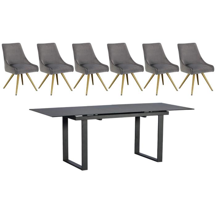 Panama Amy Dining Table with Grey Velvet Chairs 1
