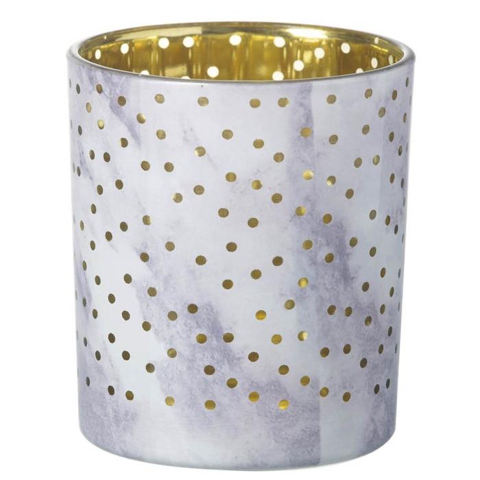 Parlane Tealight Holder Stormy Glass White/lilac/gold Height 10cm 1