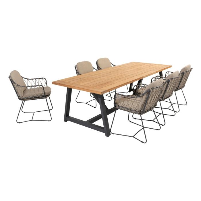 4 Seasons Outdoor Prego 6 Seat Dining Set with 240cm Teak Table 1