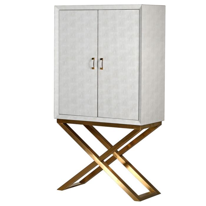 Pavilion Chic Carr Faux Shagreen Drinks Cabinet in Ivory 1