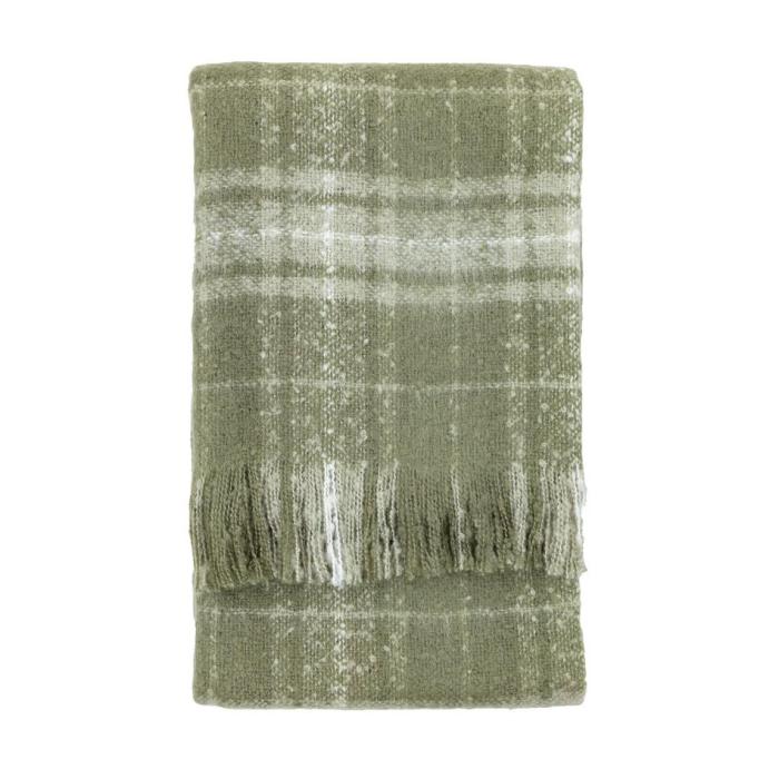 Pavilion Chic Olive Check Faux Mohair Throw Blanket 1