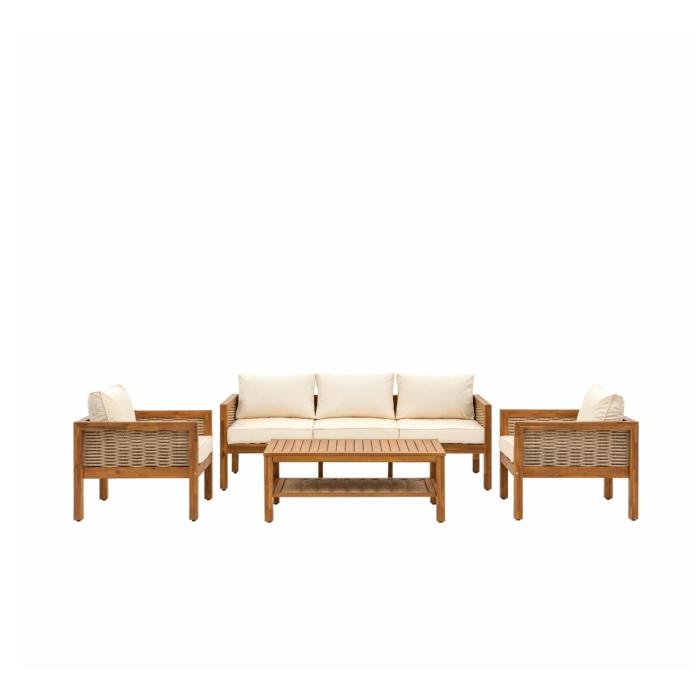 Pavilion Chic Marco Outdoor Lounge Set Teak and Weave  1