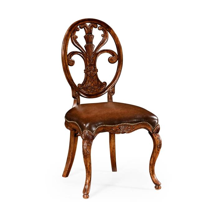 Jonathan Charles Dining Chair Sheraton in Walnut - Antique Chestnut Leather 1