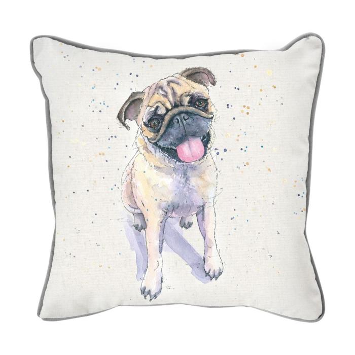 Happy Pug Cushion - Silver 1