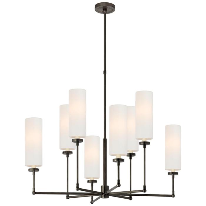 Visual Comfort Ziyi Large Chandelier in Bronze with Linen Shades 1