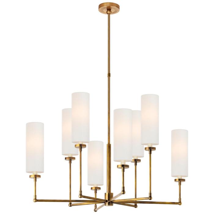 Visual Comfort Ziyi Large Chandelier in Hand-Rubbed Antique Brass with Linen Shades 1