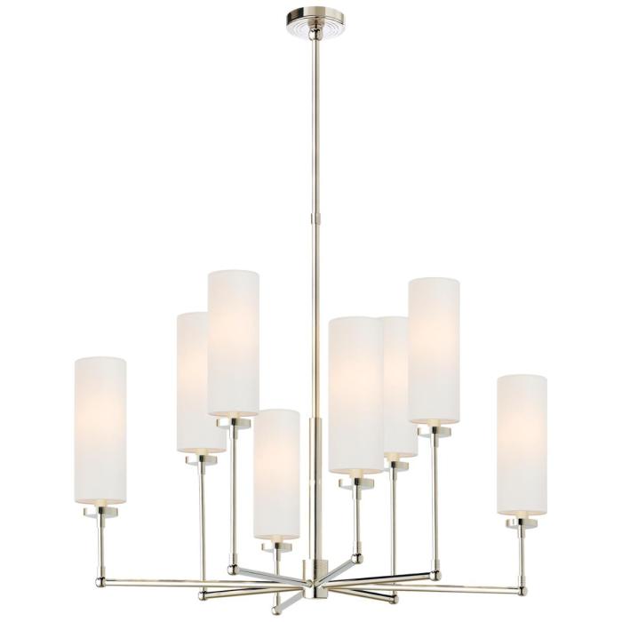 Visual Comfort Ziyi Large Chandelier in Polished Nickel with Linen Shades 1