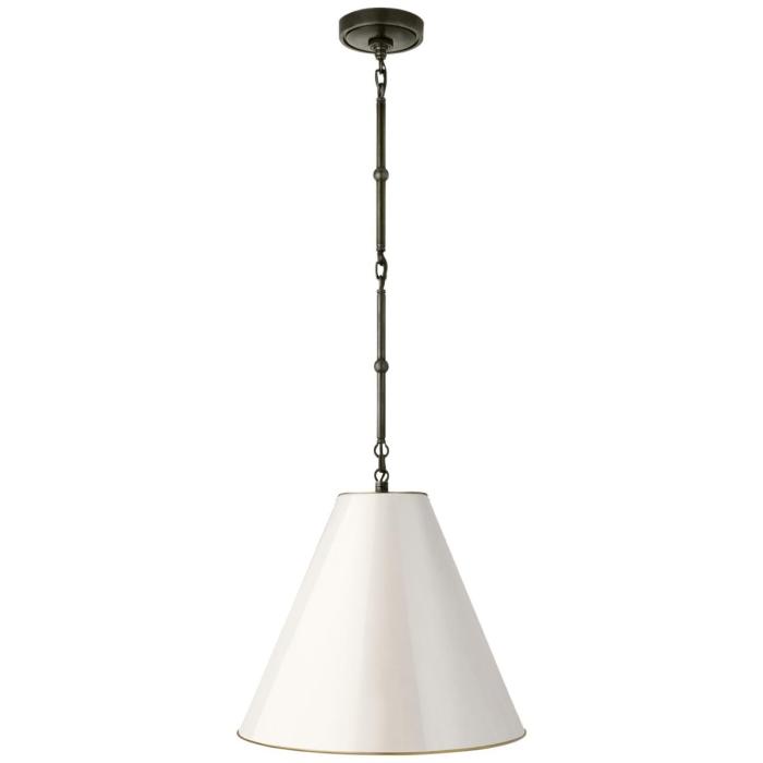 Visual Comfort Goodman Small Hanging Light in Bronze with Antique White Shade 1