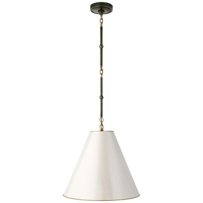 Visual Comfort Goodman Small Hanging Light in Bronze and Hand-Rubbed Antique Brass with Antique White Shade 1