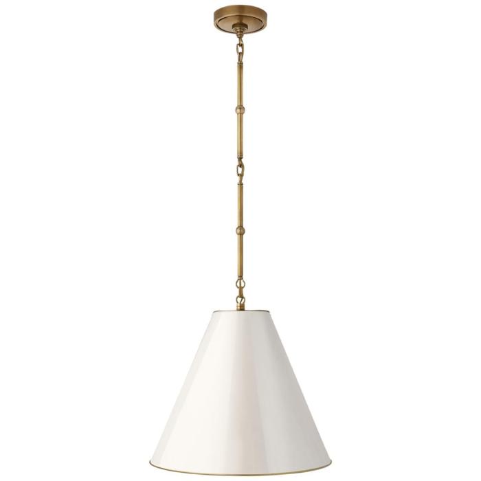 Visual Comfort Goodman Small Hanging Light in Hand-Rubbed Antique Brass with Antique White Shade 1