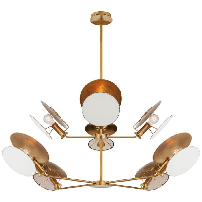Visual Comfort Osiris Large Reflector Chandelier in Hand-Rubbed Antique Brass with Linen Diffuser 1