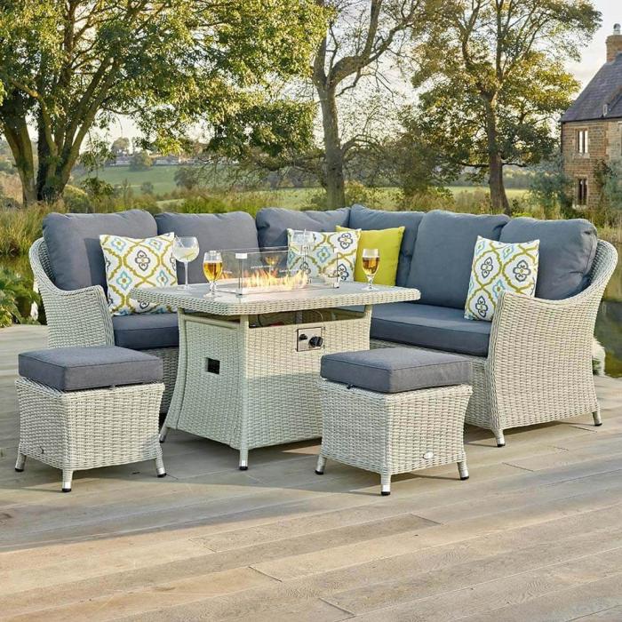 Bramblecrest Monterey 6 Seater Dining Set with Fire Pit & 2 Stools 1