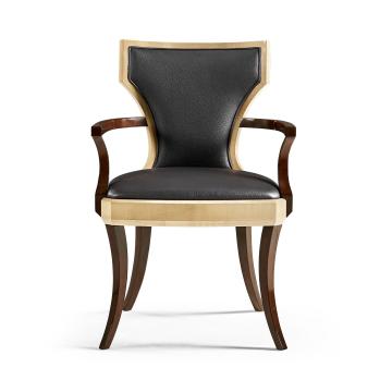 Dining Chair with Arms Klismos in Champagne - Chocolate Leather