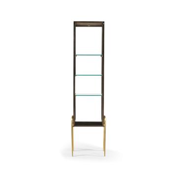 Teal faux shagreen and brass legged etagere
