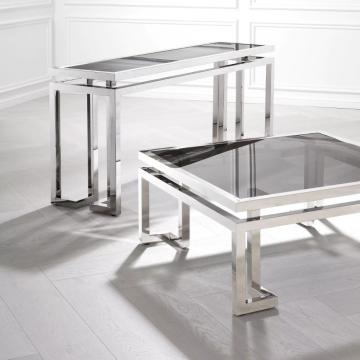 Eichholtz Console Table Palmer - Polished Stainless Steel | Smoke Glass