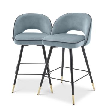 Cliff Counter Stool Swivel in Blue Velvet Set of 2