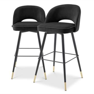 Cliff Bar Stool Swivel in Black Velvet Set of 2