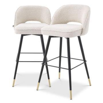 Cliff Bar Stool Swivel in Boucle Cream Set of 2