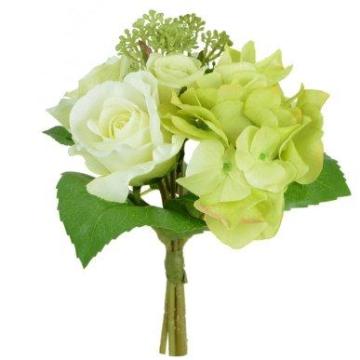 Rose/Hydrangea/Skimmia Bouquet Green/White H.23cm