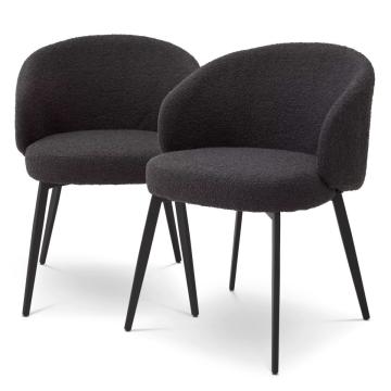 Lloyd Dining Chairs with Arm in Boucl√© black Set of 2 