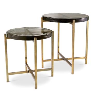 Hand Made Glass & Brass Finish Side Table Set Haymann 