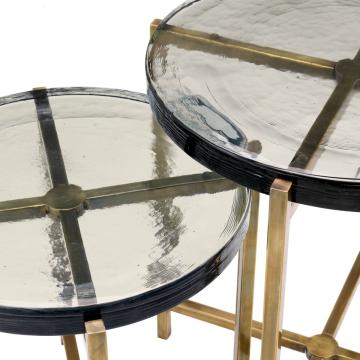 Hand Made Glass & Brass Finish Side Table Set Haymann 