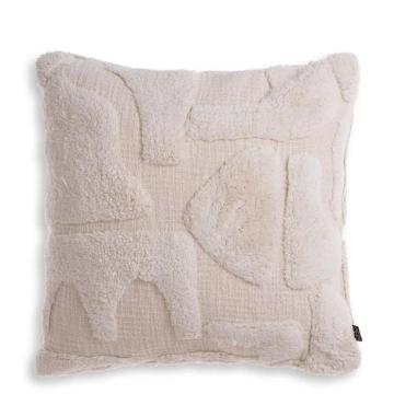 Cotton Cushion Menos with Fleece Detailing Off White - Small