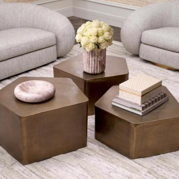 Coffee Table Veenazza in Vintage Brass Finish| Set of 3