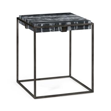Square Iron End Table with a Black Marble Top