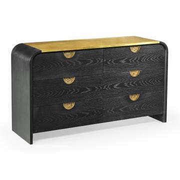 Ebonised Oak Curved Dresser with 6 Drawers