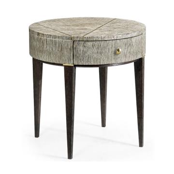 Geometric Circular Dark French Oak End Table with Drawer