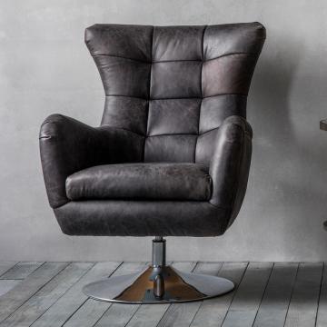 Cutler Swivel Chair in Black Leather