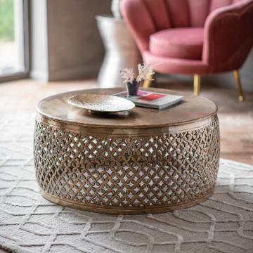 Moroccan Drum & Round Coffee Table Set in Gold