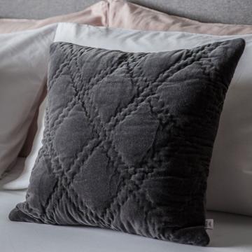 Julian Quilted Velvet Cushion in Charcoal