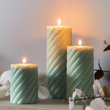 Vanilla Pillar Candle Twist Sage Large Set of 2
